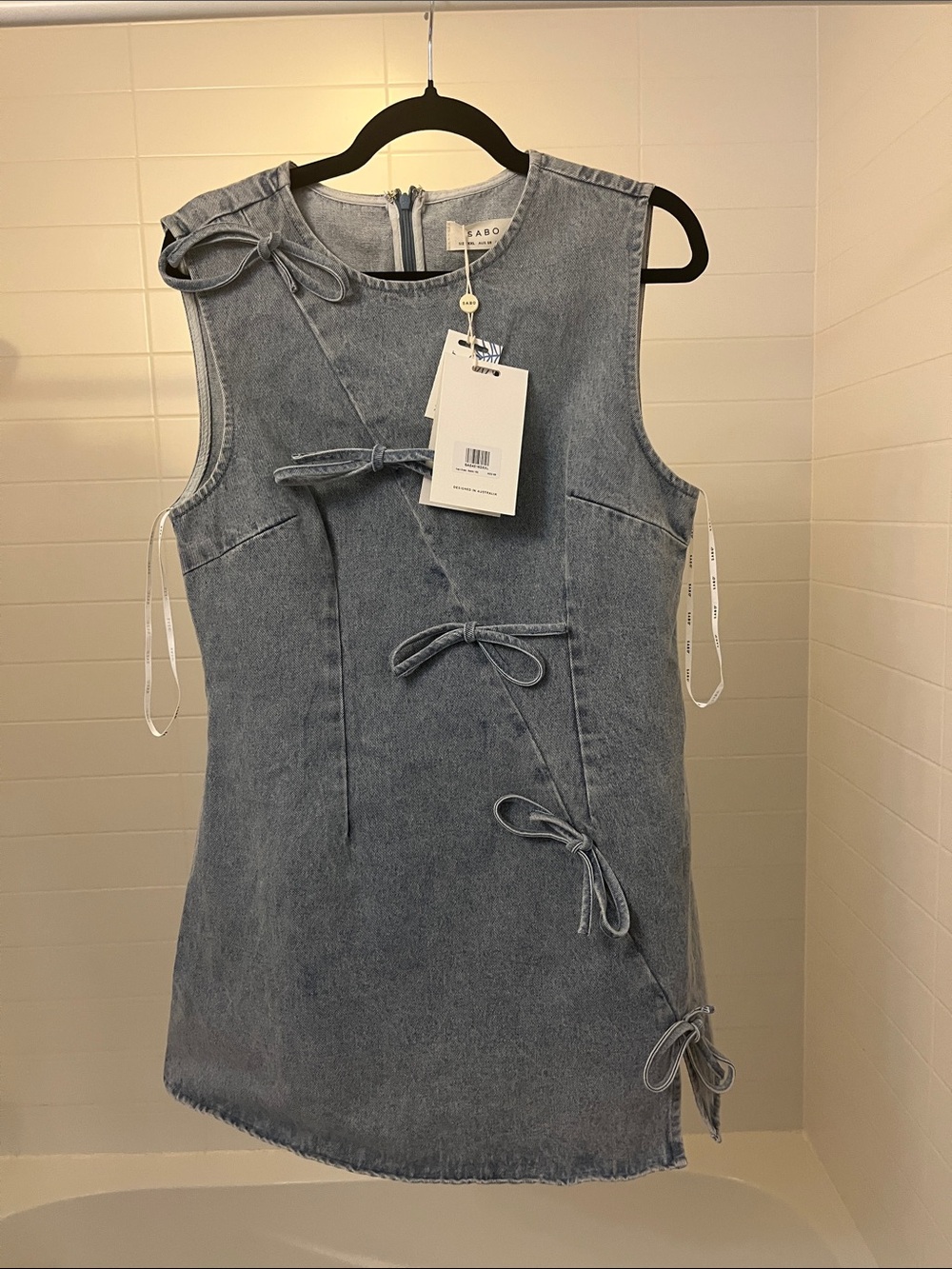 Sabo Light Wash Denim Mini Dress with Bow Details